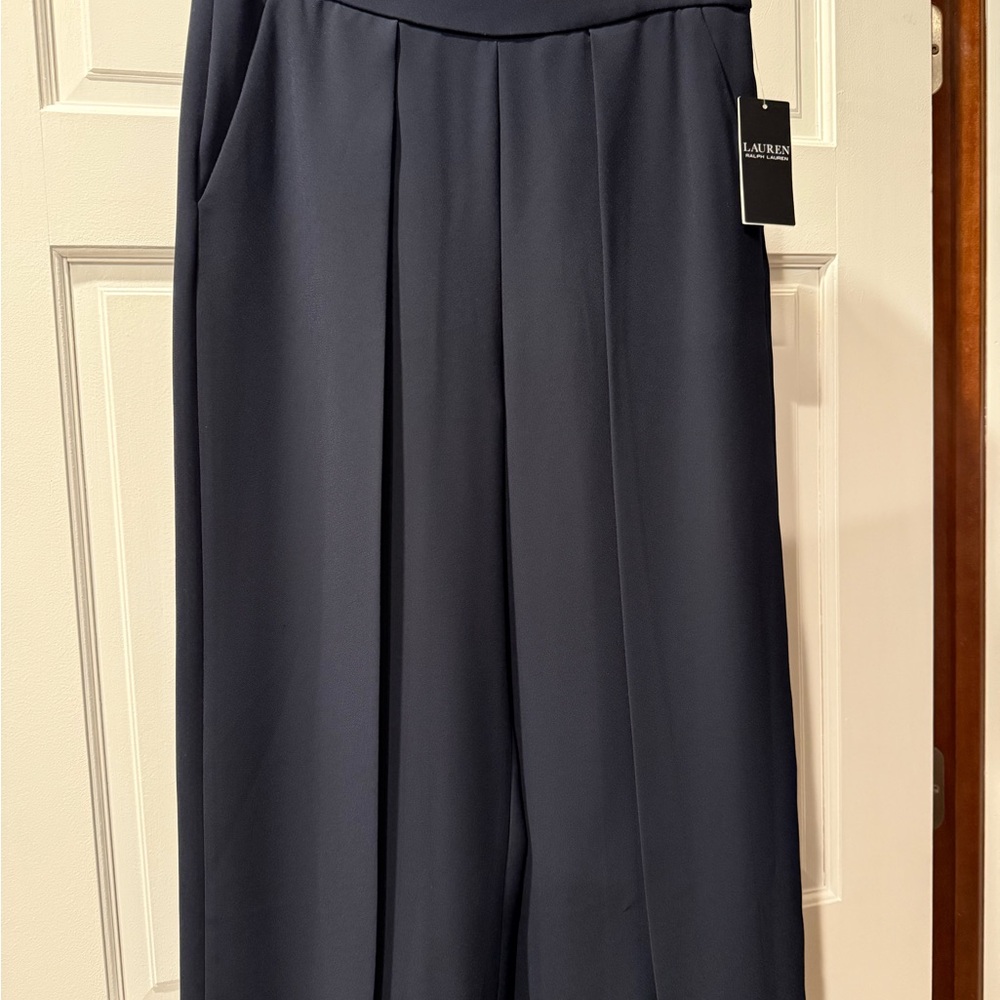 Lauren Ralph Lauren Dark Navy Pleated Wide-Leg Trousers